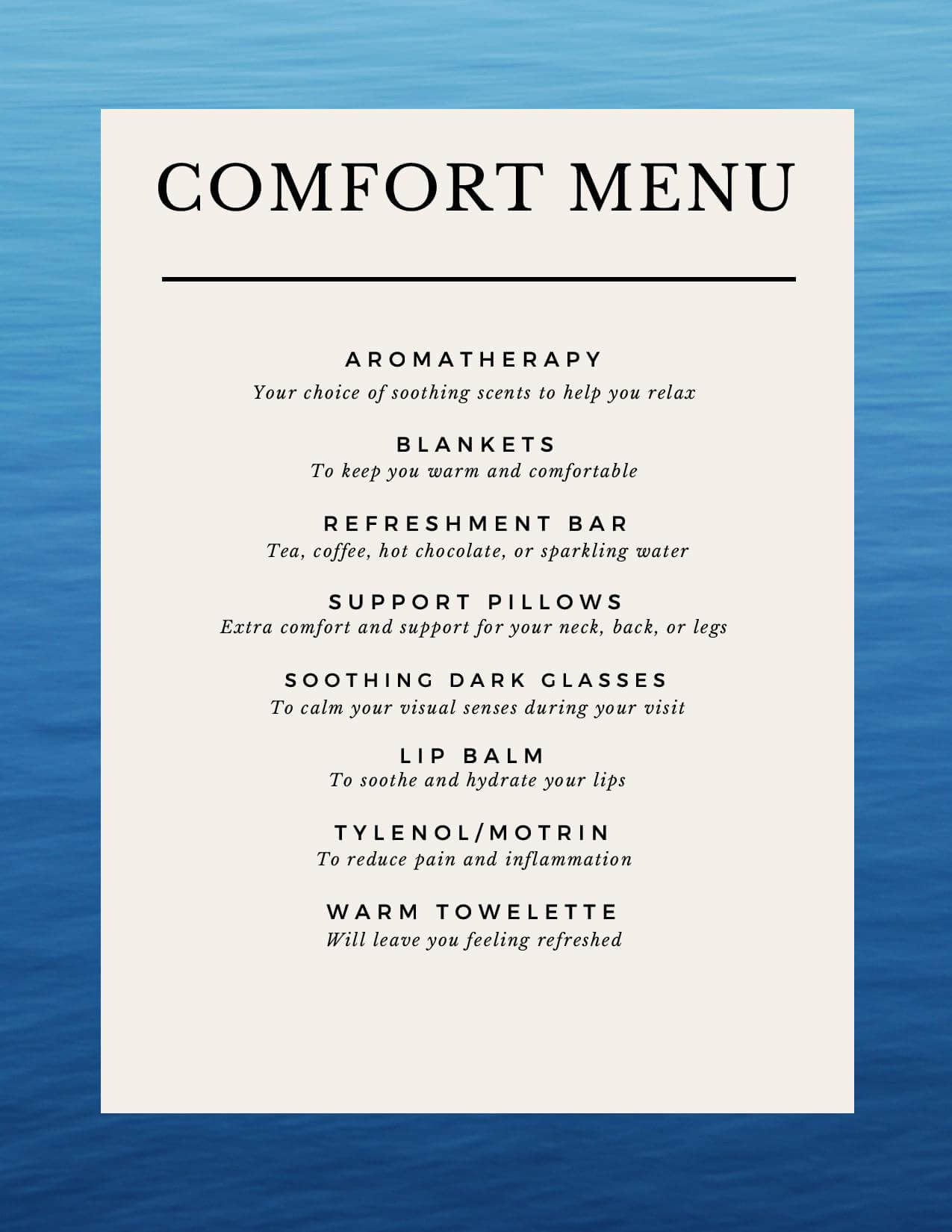 comfort menu